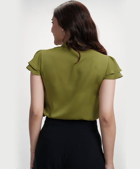 Sleeve Flared Chiffon Vneck Top