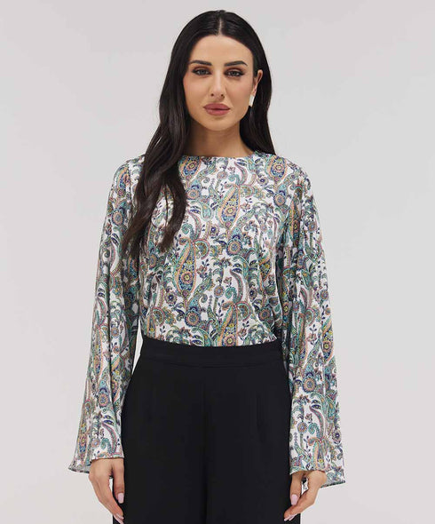Flared Sleeve Printed Top