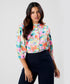 Split Collar Cuffed Sleeve Printed Top