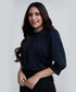Neck Pleated Half Sleeve Chiffon Blue Top