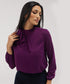 Neck Bow Attached Long Sleeve Top-Purple