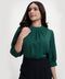 Neck Pleated Half Sleeve Chiffon Green Top