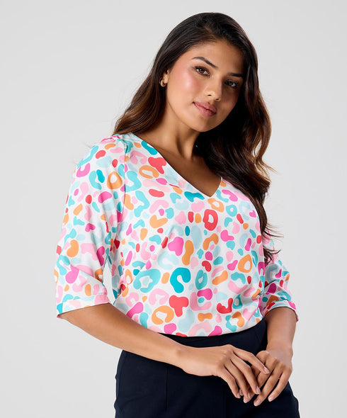 Printed Half Sleeve Vneck Top