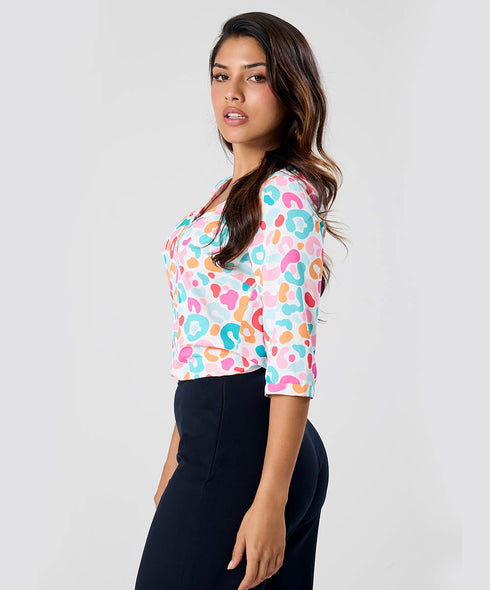 Printed Half Sleeve Vneck Top
