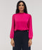 Long Sleeve Neck Detailed Top -Hot Pink