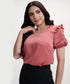 Vneck Sleeve Detailed Satin Pink Top