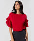 Flared Sleeve Chiffon Top-Red