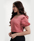 Vneck Sleeve Detailed Satin Pink Top