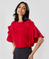 Flared Sleeve Chiffon Top-Red
