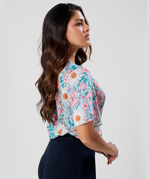 Vneck Flared Sleeve Printed Top