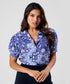 Deep Vneck Lapel Blue Printed Top