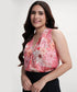 Neck Pleated Printed Pink Top