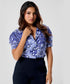 Deep Vneck Lapel Blue Printed Top