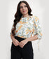 Neck Detailed Half Sleeve Floral Printed Top
