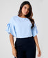 Flared Sleeve Chiffon Top-Light Blue