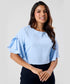 Flared Sleeve Chiffon Top-Light Blue