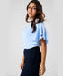 Flared Sleeve Chiffon Top-Light Blue