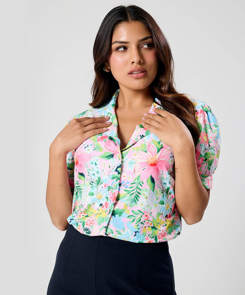 Deep Vneck Lapel Printed Top