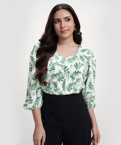 Vneck Printed Long Sleeve Top