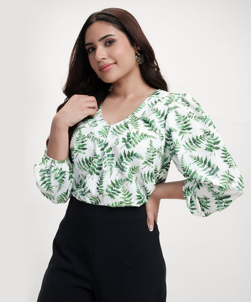 Vneck Printed Long Sleeve Top