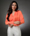 Long Sleeve Vneck Wrapping Orange Top