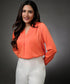 Long Sleeve Vneck Wrapping Orange Top