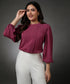 Front Pintuck Round Neck Pink Top