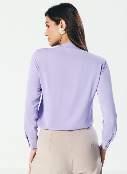 Straight Cut Mandarin Collar Long Sleeve Top