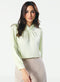 High VNeck Pleated Creamy Green Top