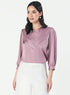 Slanted Pleated Crepe Satin Plum-Purple Top