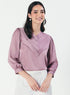 Slanted Pleated Crepe Satin Plum-Purple Top