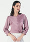 Slanted Pleated Crepe Satin Plum-Purple Top