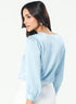 Slanted Pleated Crepe Satin Pastel-Blue Top