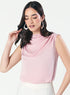 Sleeveless Cowl High Neck Satin Baby-Pink Top