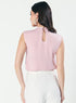 Sleeveless Cowl High Neck Satin Baby-Pink Top