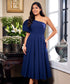 One Shoulder Puff Sleeve Blue Dress