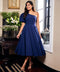 One Shoulder Puff Sleeve Blue Dress