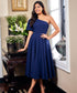 One Shoulder Puff Sleeve Blue Dress