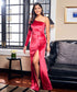 One Shoulder High Slitted Red Velvet Dress