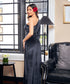One Shoulder High Slitted Black Velvet Dress