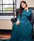 Long Sleeve Green Colour Chiffon Maxi