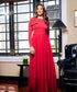 Side Bow Long Sleeve Maxi Maroon Dress