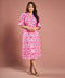 Printed Half Sleeve Aline Pink Dress