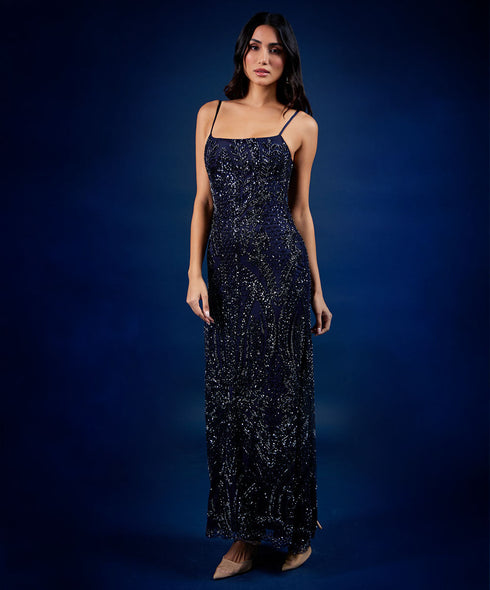 Blue Sequin Maxi Dress