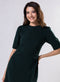 Round Neck Shift Dress With Flaps-Dark Green