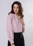 V Neck Mandarine Collar Top-Pink