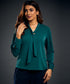 Neck Tie Chiffon Long Sleeve Top-Green