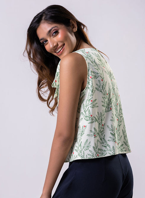 Sleeveless Printed Top With A Bow