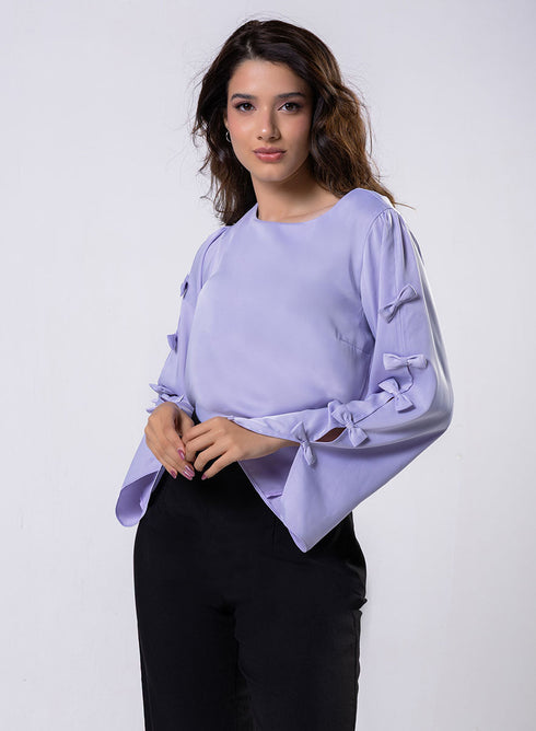 Split Sleeve With Bow Chiffon Lavendar Top