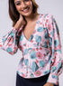 Long Sleeve V Neck Chiffon Printed Top